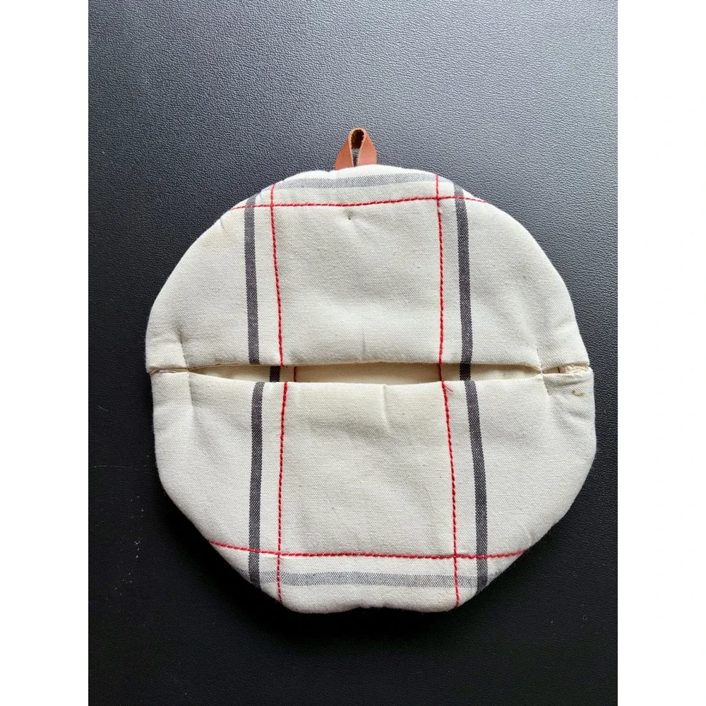 Hearth & Hand Magnolia Plaid Pot Holder Oven Mitt Set Cream Red Gray Farmhouse